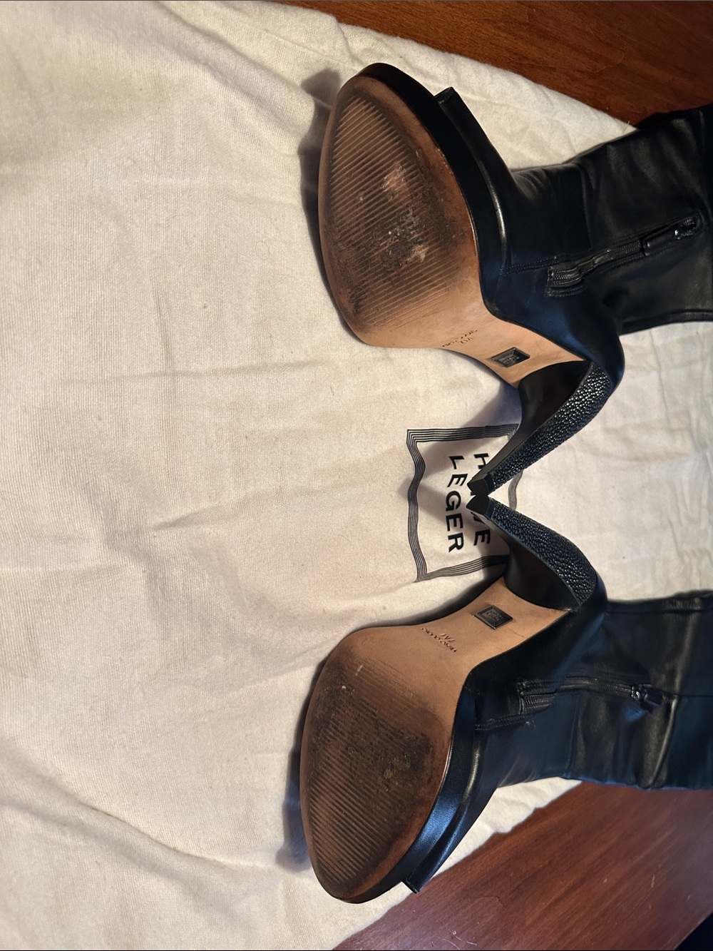 Herve Leger Vero Cuoio Black Leather Over-the-Knee Peep-Toe Stiletto Boots - Picture 4 of 6
